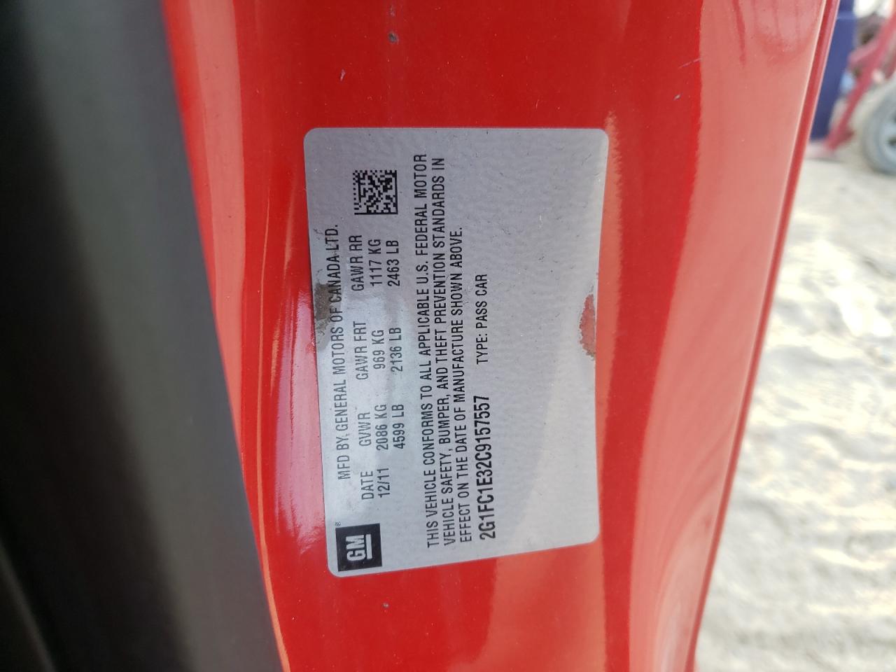 Photo 10 from auction – 2012 CHEVROLET CAMARO LT with VIN 2G1FC1E32C9157557