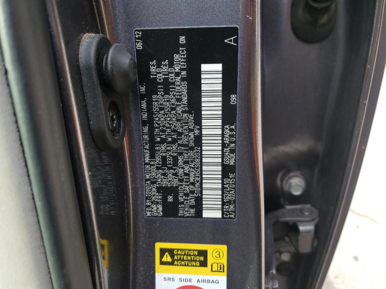Photo 10 from auction – 2012 TOYOTA HIGHLANDER with VIN 5TDYK3EH5CS082032