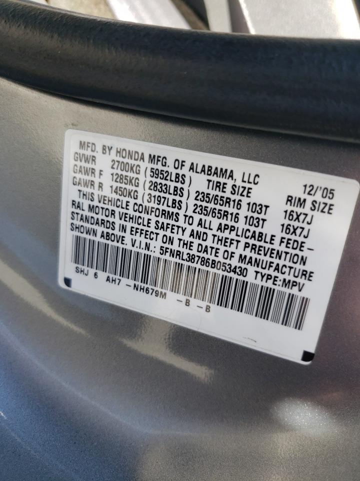 Photo 10 from auction – 2006 HONDA ODYSSEY EX with VIN 5FNRL38786B053430