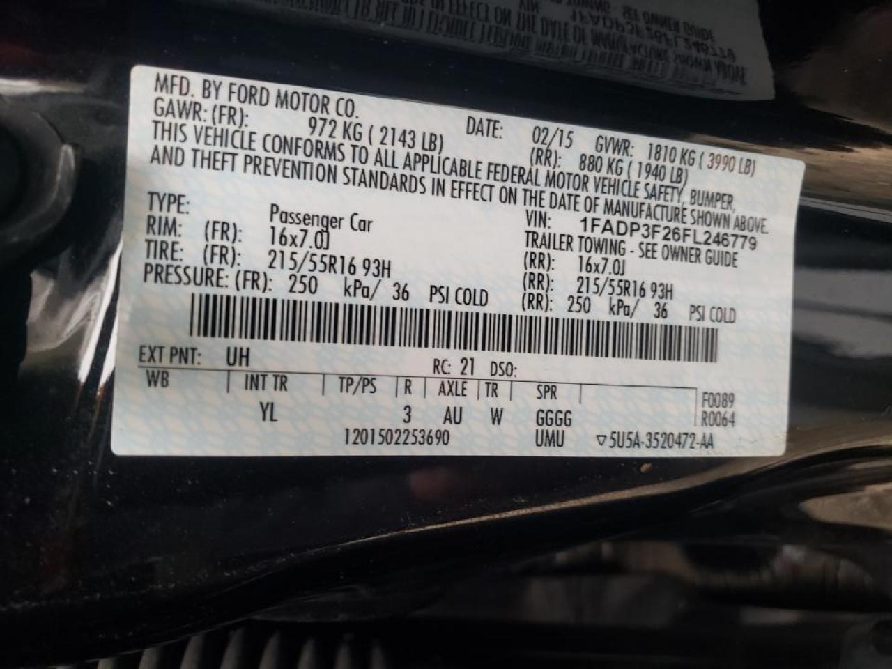 Photo 10 from auction – 2015 FORD FOCUS SE with VIN 1FADP3F26FL246779