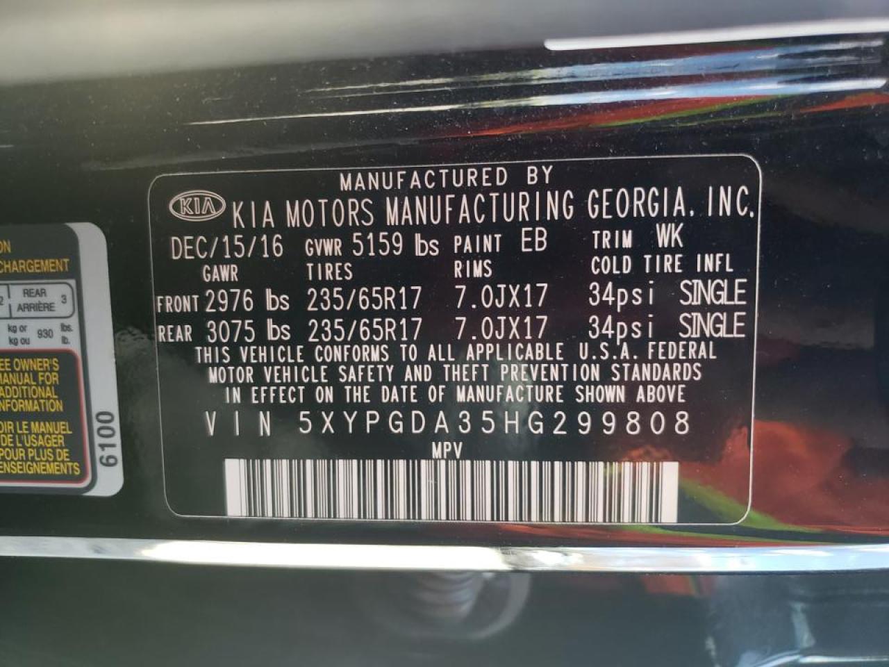 Photo 10 from auction – 2017 KIA SORENTO LX with VIN 5XYPGDA35HG299808