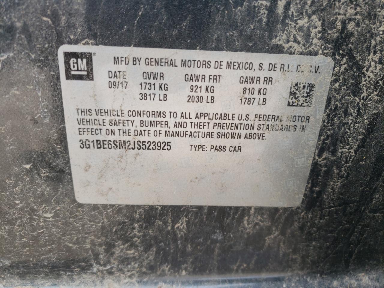 Photo 10 from auction – 2018 CHEVROLET CRUZE LT with VIN 3G1BE6SM2JS523925