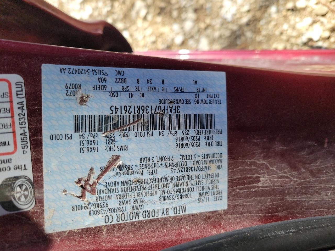Photo 10 from auction – 2006 FORD FUSION SE with VIN 3FAFP07136R126145