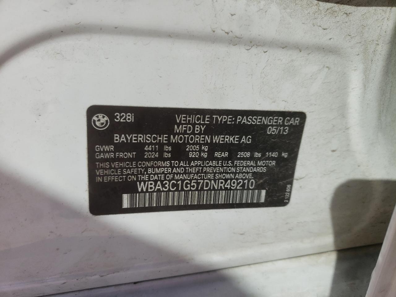Photo 10 from auction – 2013 BMW 328 I SULE with VIN WBA3C1G57DNR49210