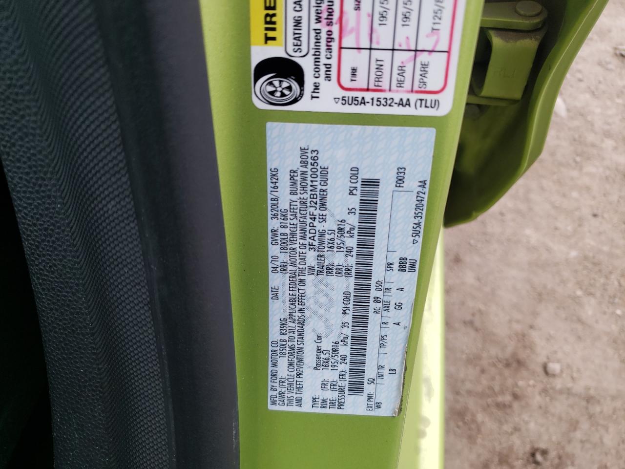 Photo 10 from auction – 2011 FORD FIESTA SES with VIN 3FADP4FJ2BM100563
