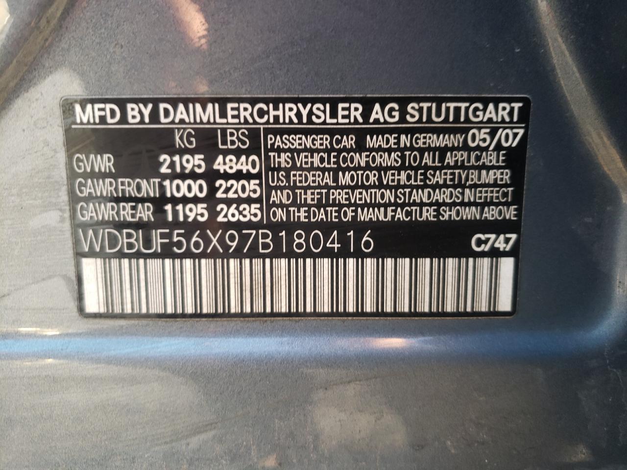 Photo 10 from auction – 2007 MERCEDES-BENZ E 350 with VIN WDBUF56X97B180416