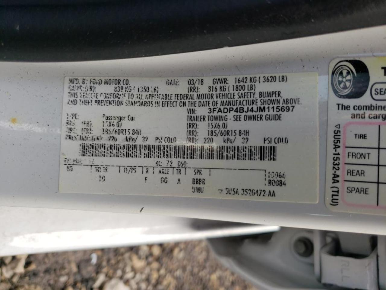 Photo 10 from auction – 2018 FORD FIESTA SE with VIN 3FADP4BJ4JM115697