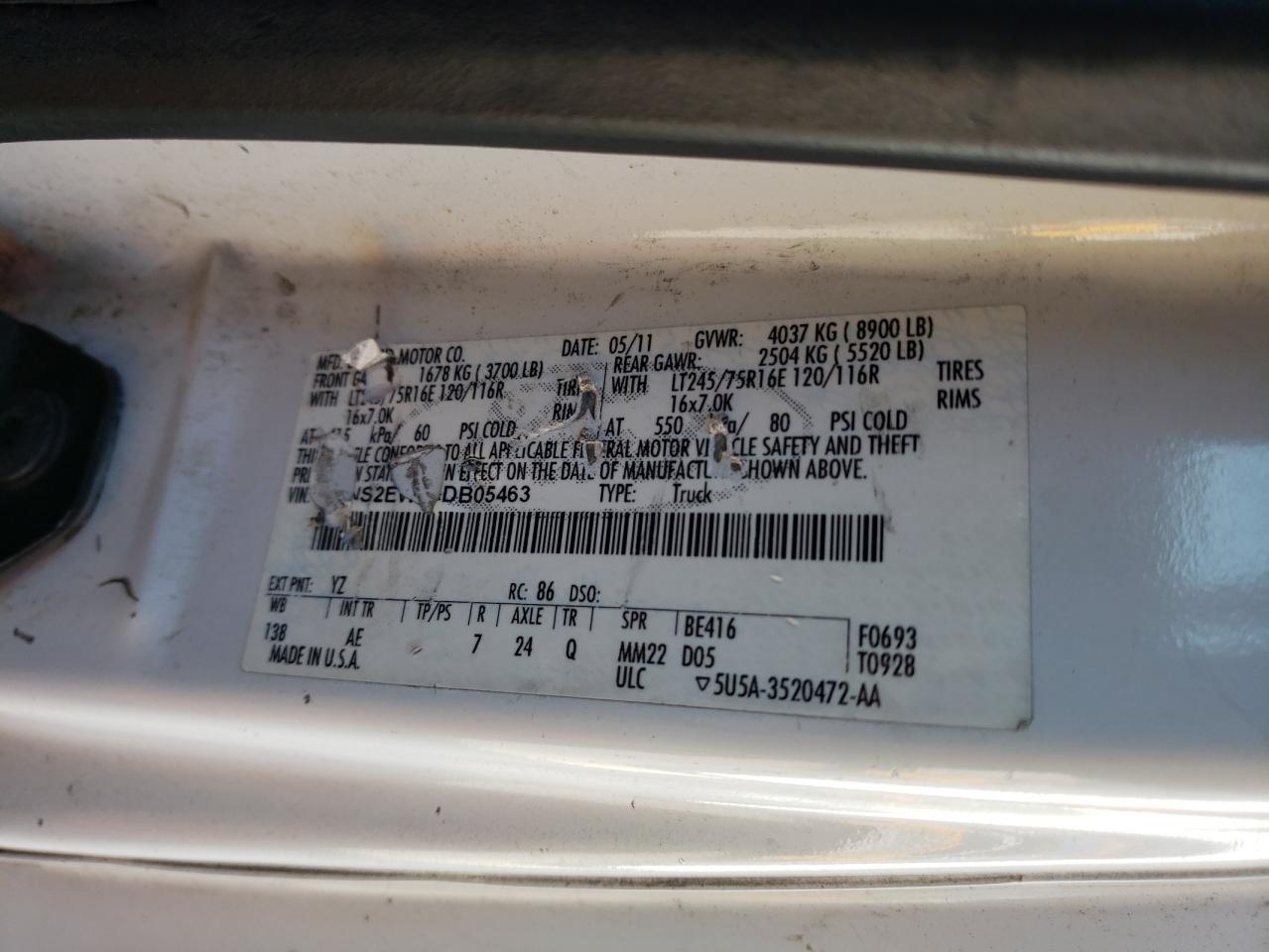 Photo 10 from auction – 2011 FORD ECONOLINE with VIN 1FTNS2EW9BDB05463