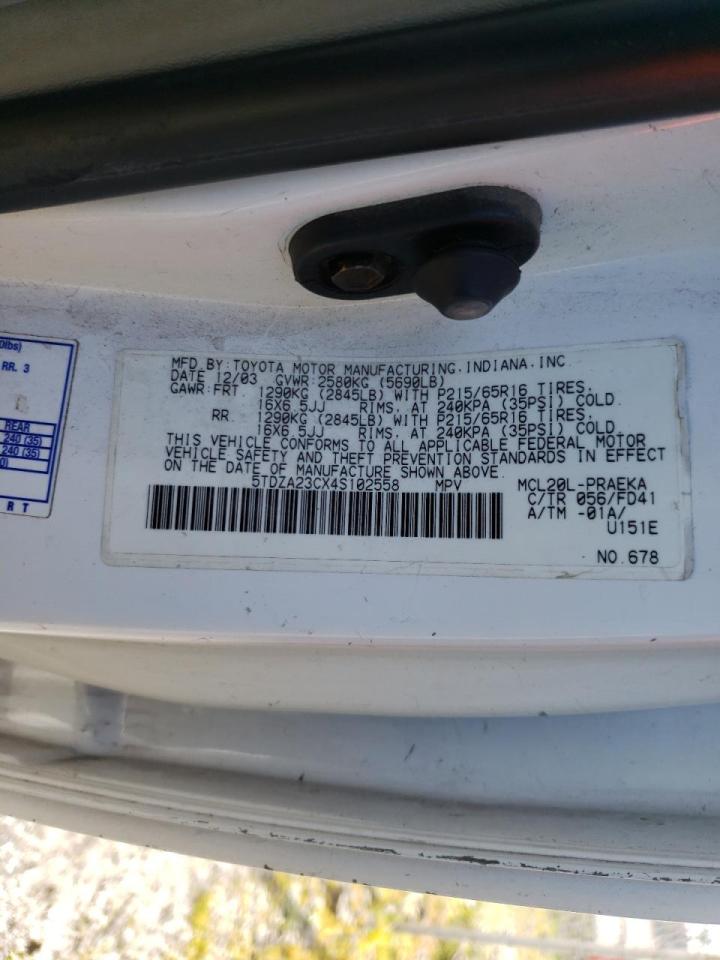 Photo 10 from auction – 2004 TOYOTA SIENNA CE with VIN 5TDZA23CX4S102558
