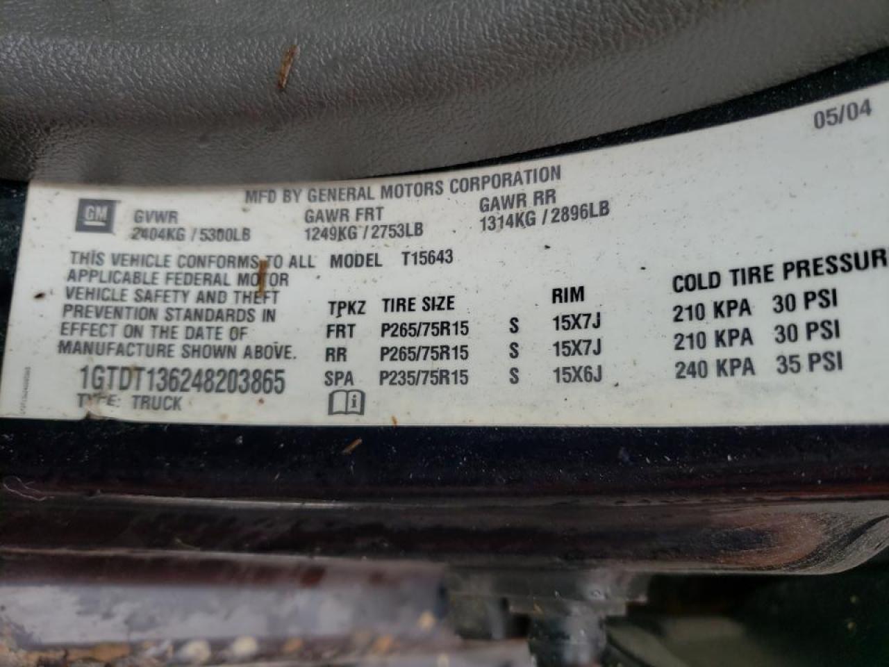 Photo 10 from auction – 2004 GMC CANYON with VIN 1GTDT136248203865