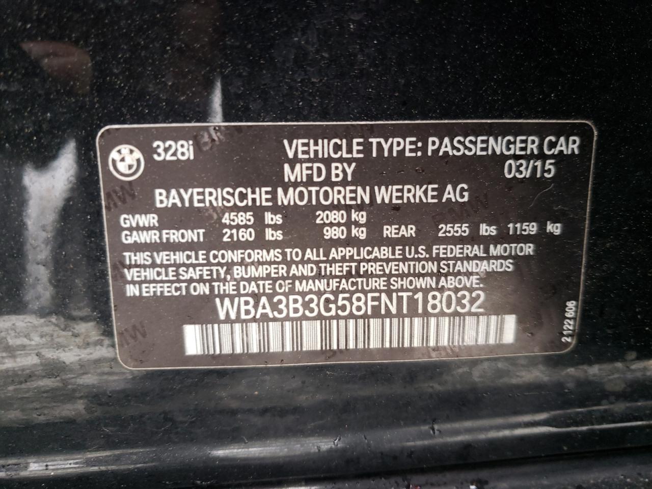 Photo 10 from auction – 2015 BMW 328 XI with VIN WBA3B3G58FNT18032