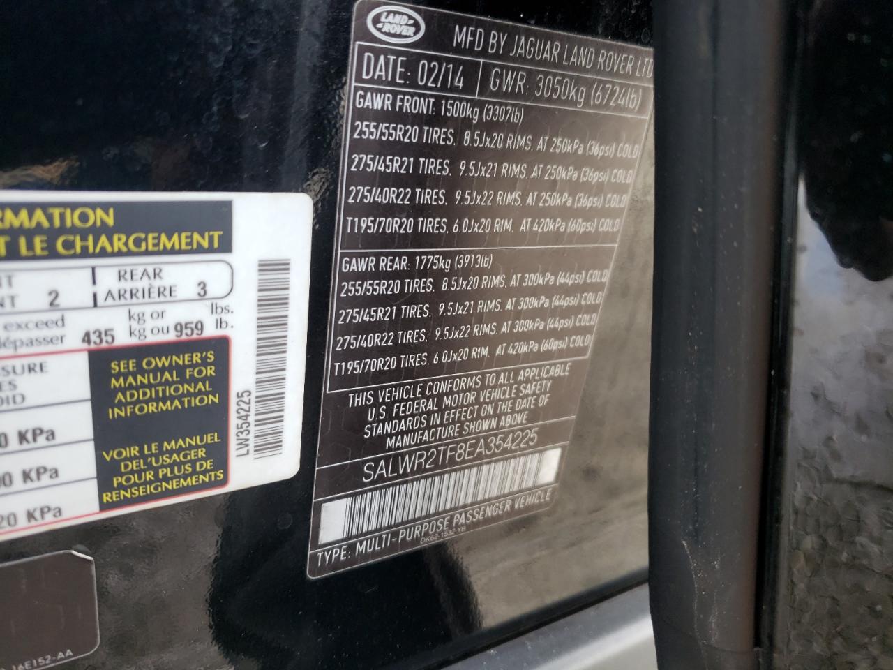 Photo 10 from auction – 2014 LAND ROVER RANGE ROVE with VIN SALWR2TF8EA354225