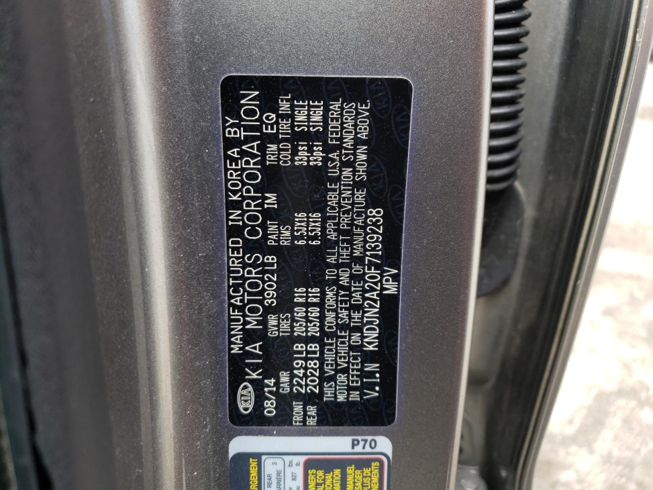 Photo 10 from auction – 2015 KIA SOUL with VIN KNDJN2A20F7139238