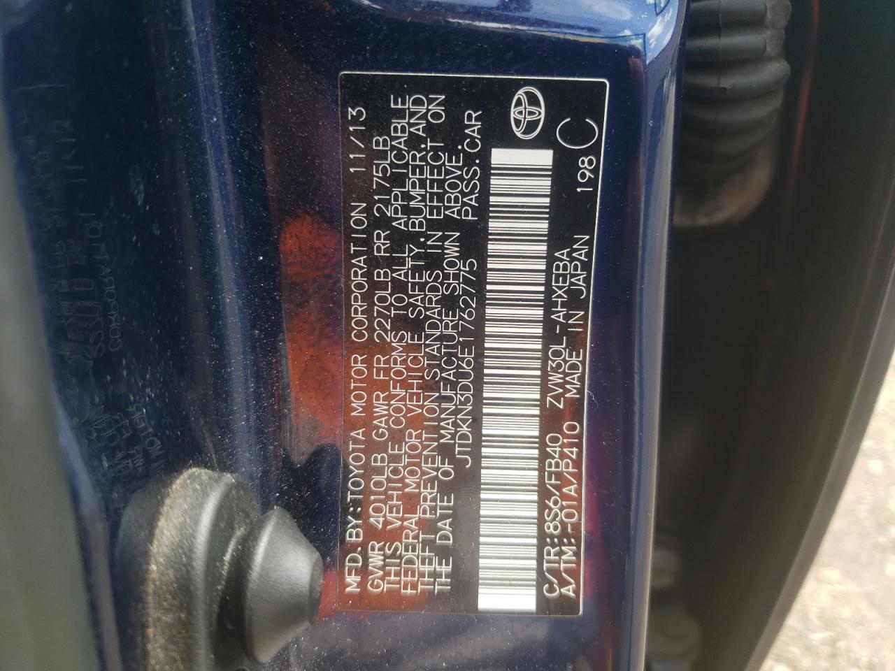Photo 10 from auction – 2014 TOYOTA PRIUS with VIN JTDKN3DU6E1762775