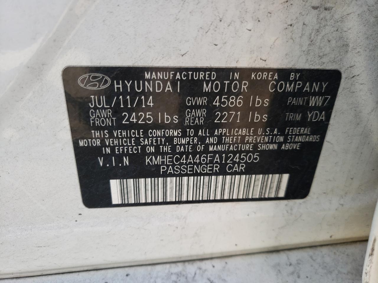 Photo 10 from auction – 2015 HYUNDAI SONATA HYB with VIN KMHEC4A46FA124505