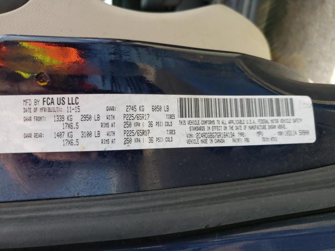 Photo 10 from auction – 2016 DODGE GRAND CARA with VIN 2C4RDGBG7GR164134