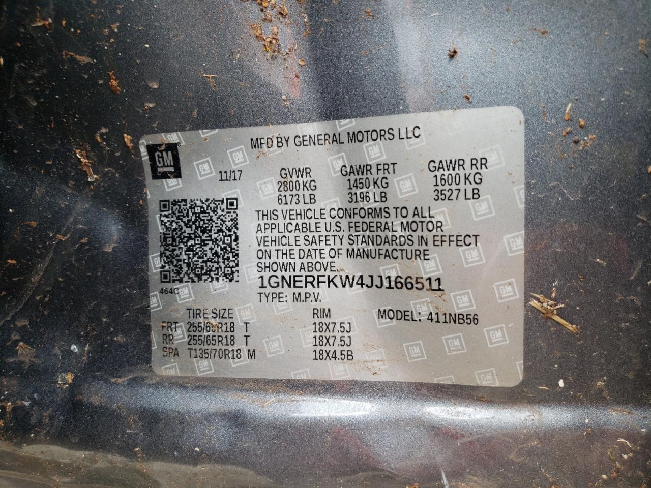 Photo 10 from auction – 2018 CHEVROLET TRAVERSE L with VIN 1GNERFKW4JJ166511