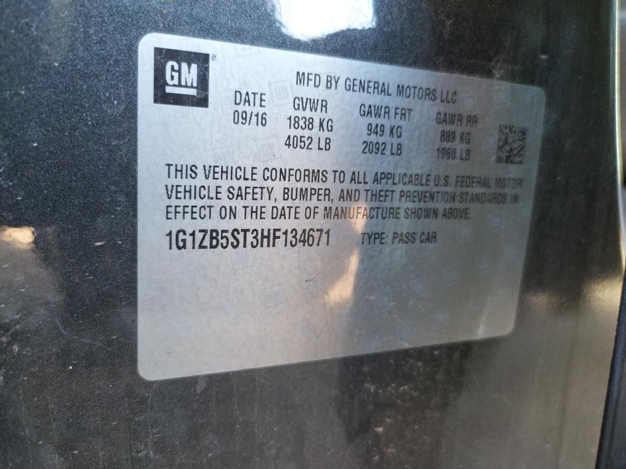 Photo 10 from auction – 2017 CHEVROLET MALIBU LS with VIN 1G1ZB5ST3HF134671