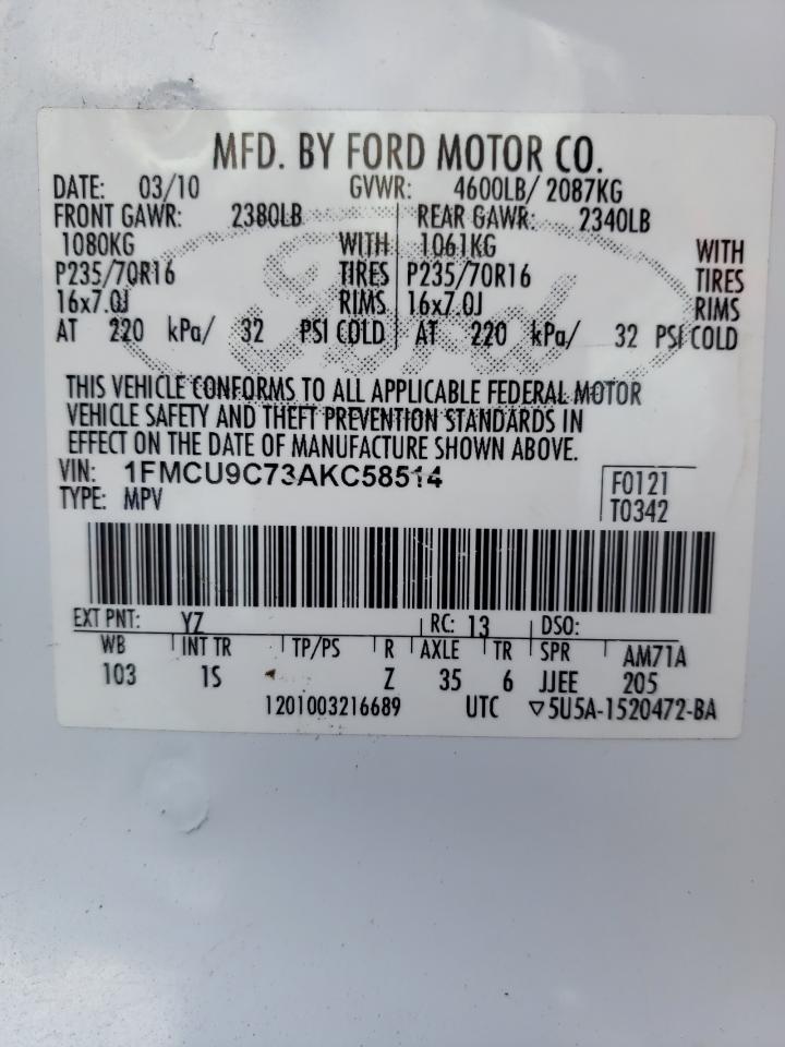 Photo 10 from auction – 2010 FORD ESCAPE XLS with VIN 1FMCU9C73AKC58514