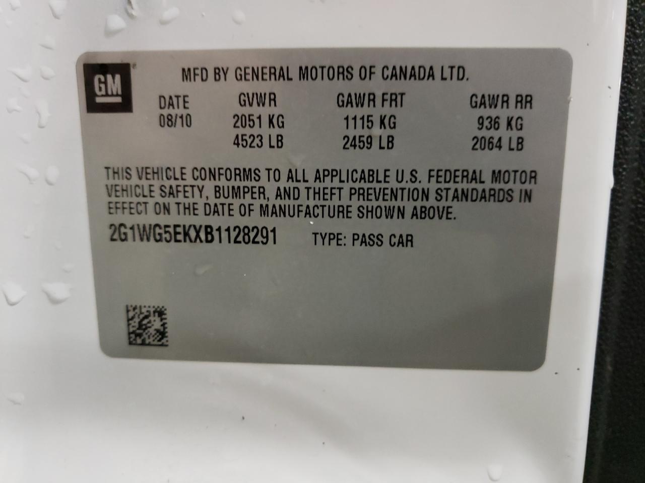Photo 10 from auction – 2011 CHEVROLET IMPALA LT with VIN 2G1WG5EKXB1128291