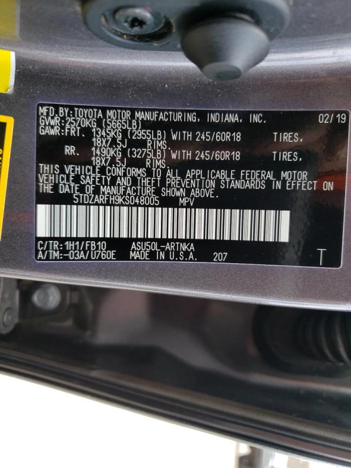Photo 10 from auction – 2019 TOYOTA HIGHLANDER with VIN 5TDZARFH9KS048005