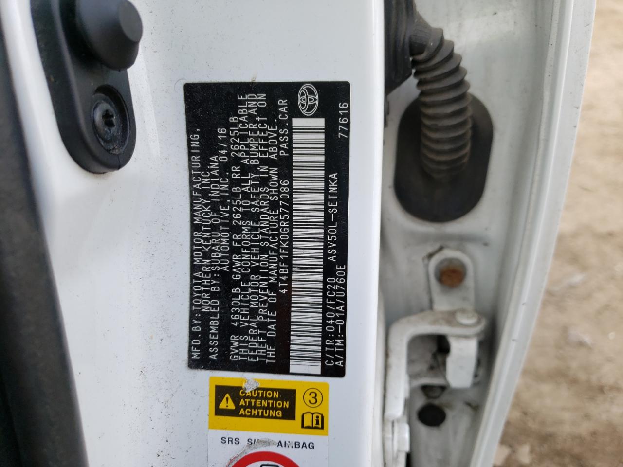 Photo 10 from auction – 2016 TOYOTA CAMRY LE with VIN 4T4BF1FK0GR577086