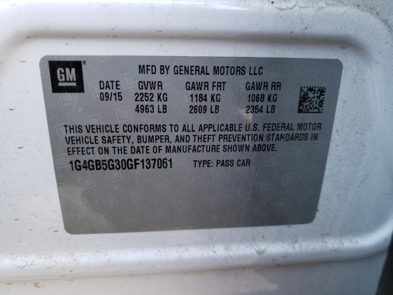 Photo 10 from auction – 2016 BUICK LACROSSE with VIN 1G4GB5G30GF137061