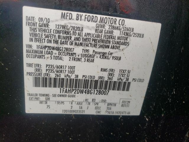Photo 10 from auction – 2011 FORD TAURUS SE with VIN 1FAHP2DW4BG128007