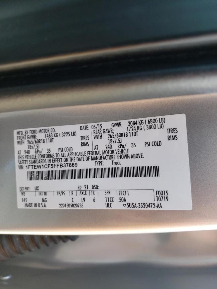 Photo 10 from auction – 2015 FORD F150 SUPER with VIN 1FTEW1CF5FFB37869