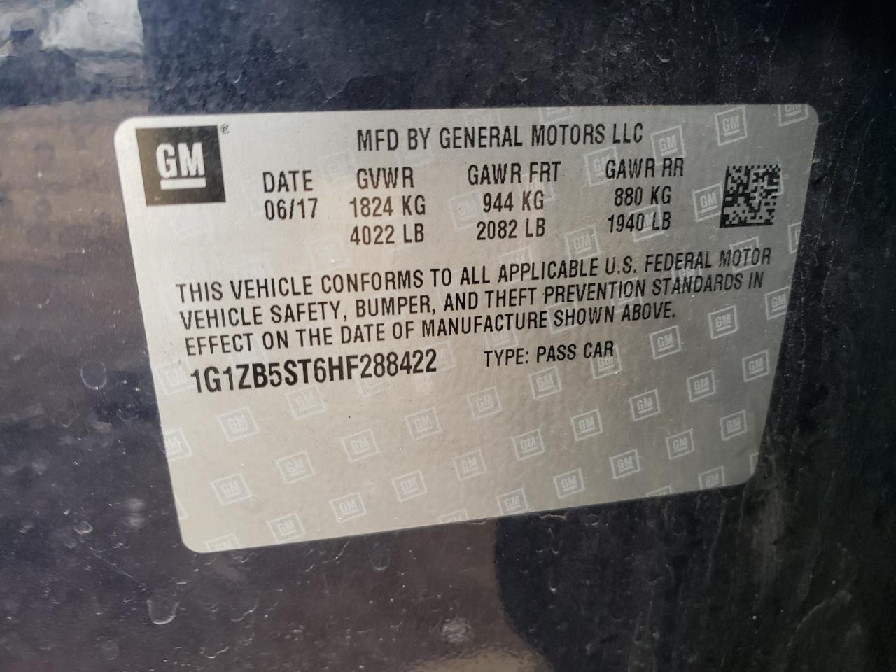 Photo 10 from auction – 2017 CHEVROLET MALIBU LS with VIN 1G1ZB5ST6HF288422