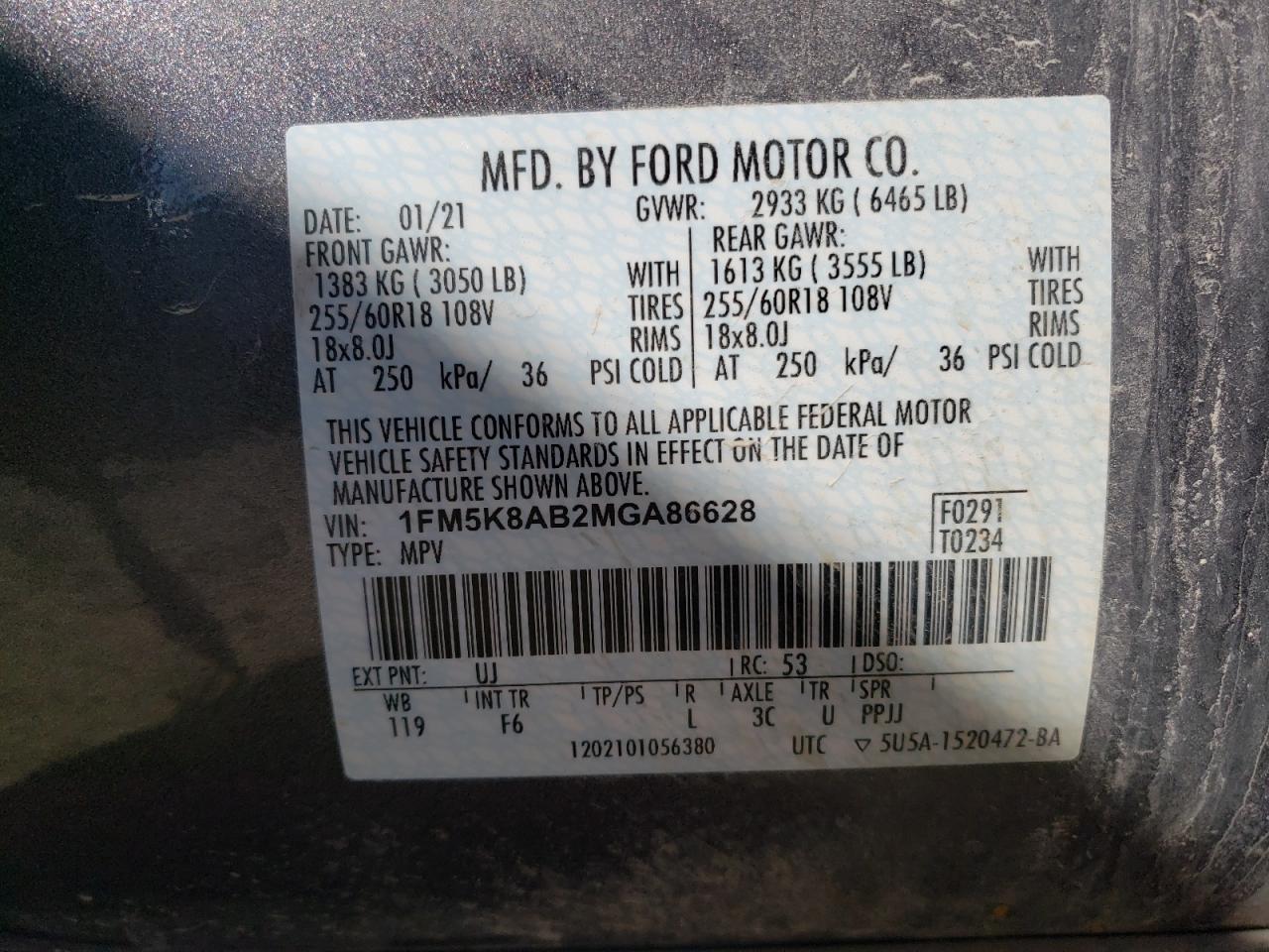 Photo 10 from auction – 2021 FORD EXPLORER P with VIN 1FM5K8AB2MGA86628