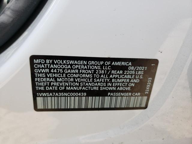 Photo 10 from auction – 2022 VOLKSWAGEN PASSAT with VIN 1VWSA7A35NC000439