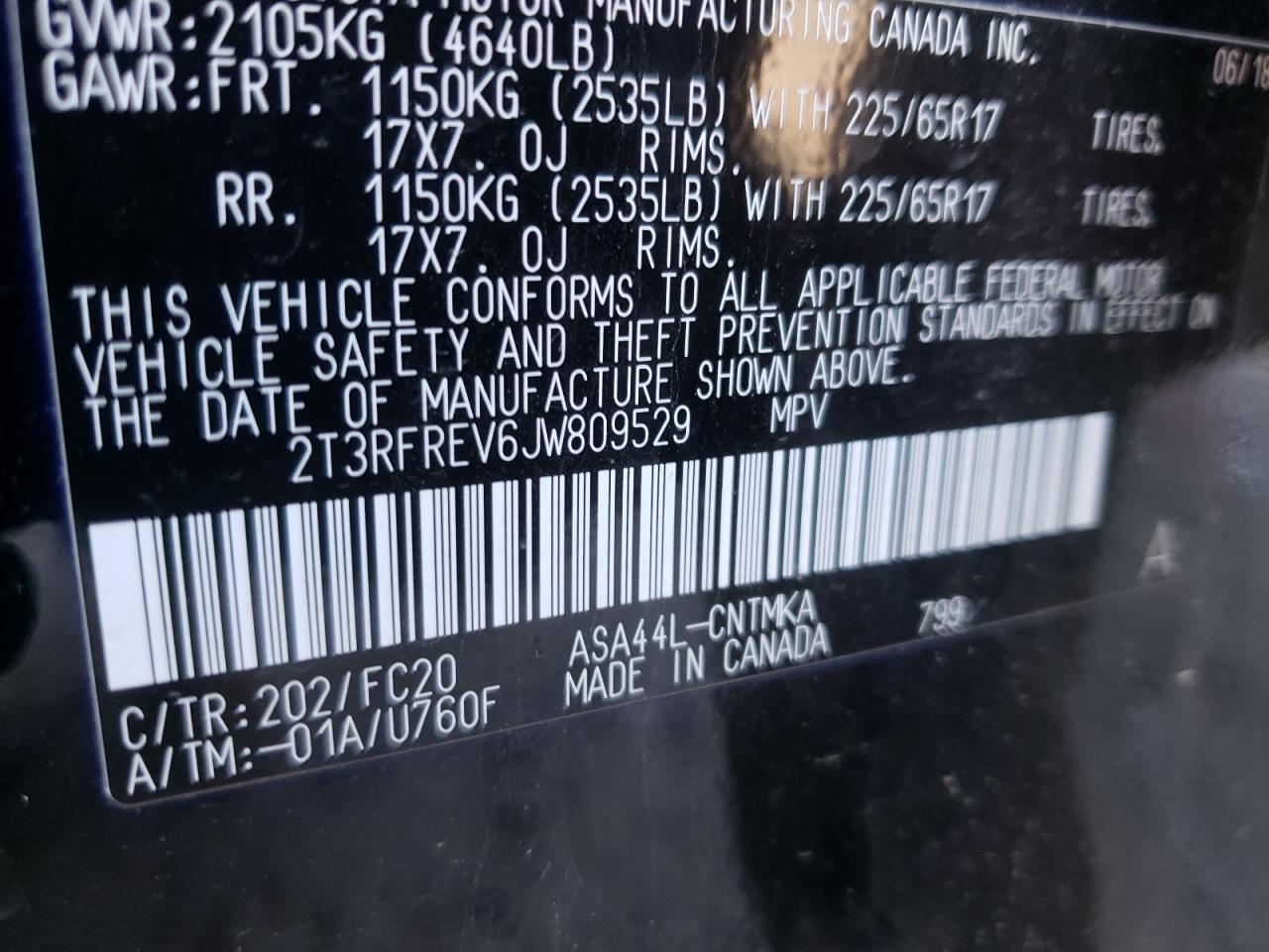 Photo 10 from auction – 2018 TOYOTA RAV4 with VIN 2T3RFREV6JW809529