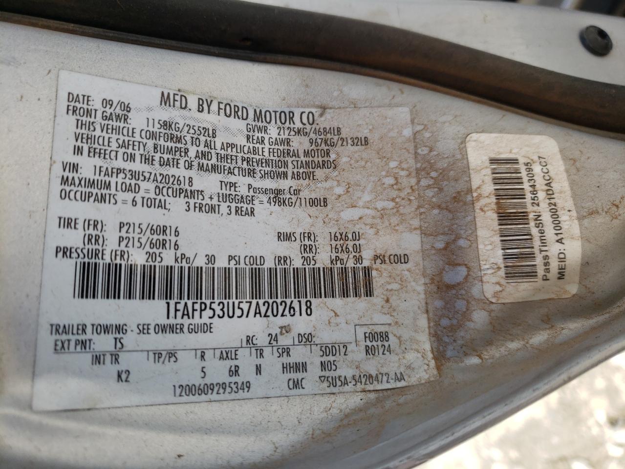 Photo 10 from auction – 2007 FORD TAURUS SE with VIN 1FAFP53U57A202618