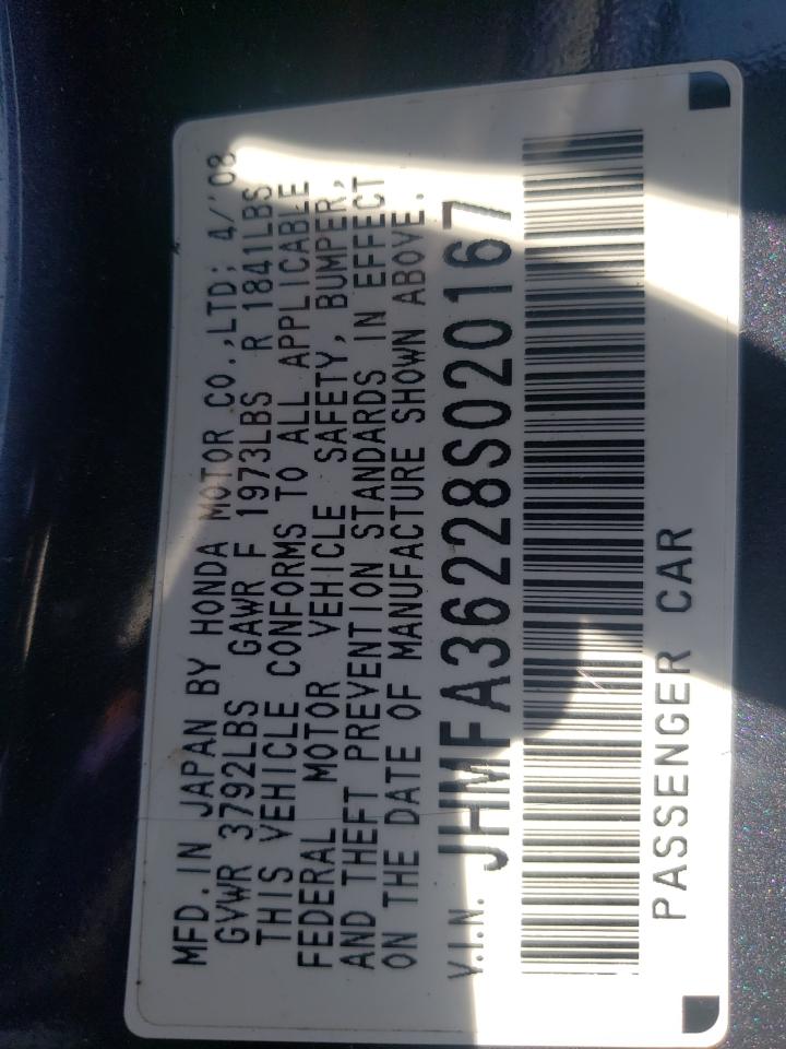 Photo 10 from auction – 2008 HONDA CIVIC HYBR with VIN JHMFA36228S020167