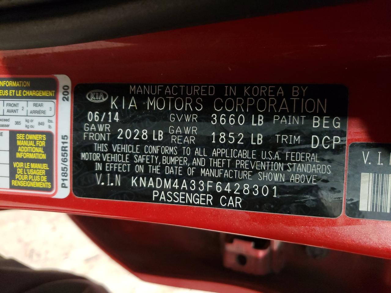 صورة رقم 10 من المزاد - 2015 KIA RIO LX مع VIN KNADM4A33F6428301