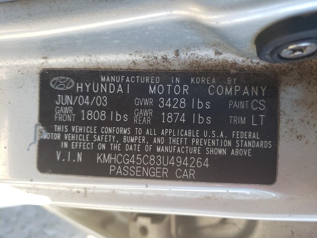 Photo 10 from auction – 2003 HYUNDAI ACCENT GL with VIN KMHCG45C83U494264