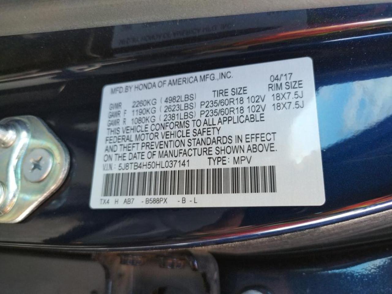 Photo 10 from auction – 2017 ACURA RDX TECHNO with VIN 5J8TB4H50HL037141