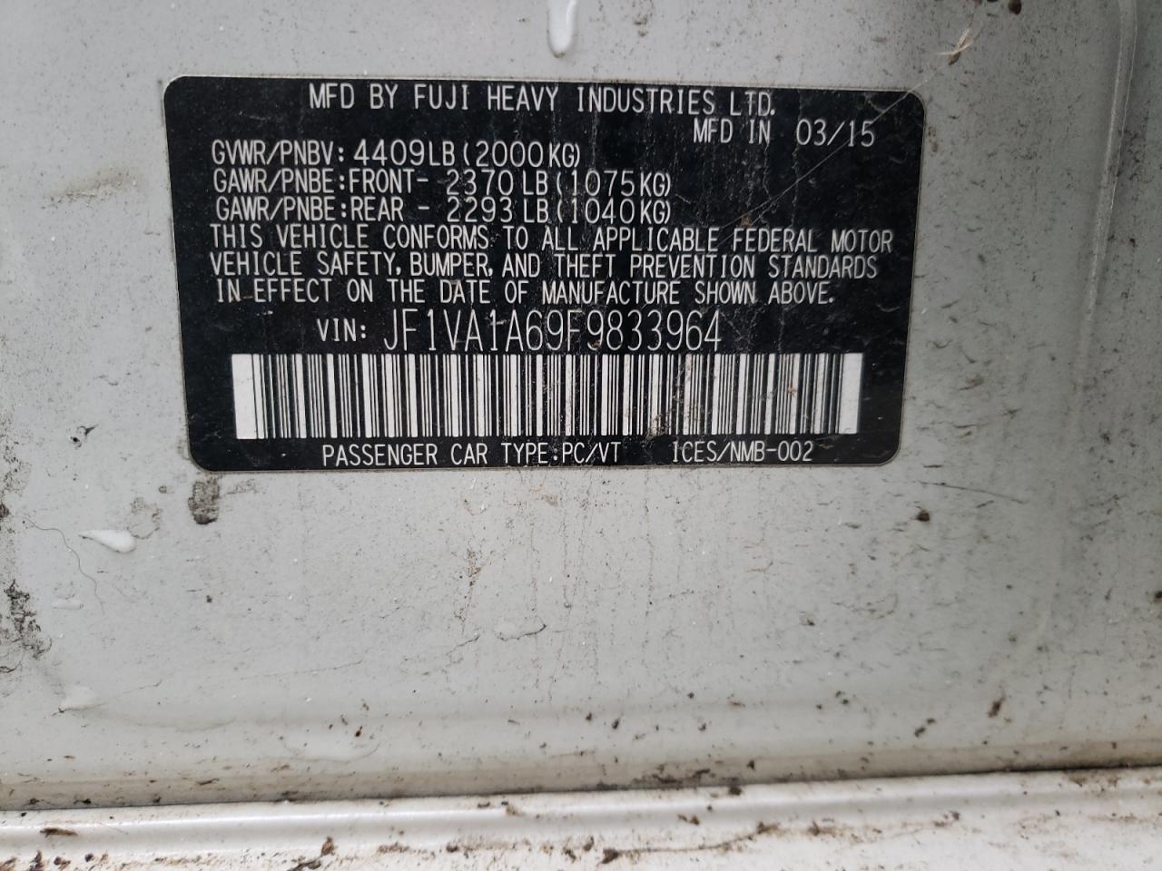 Photo 10 from auction – 2015 SUBARU WRX with VIN JF1VA1A69F9833964