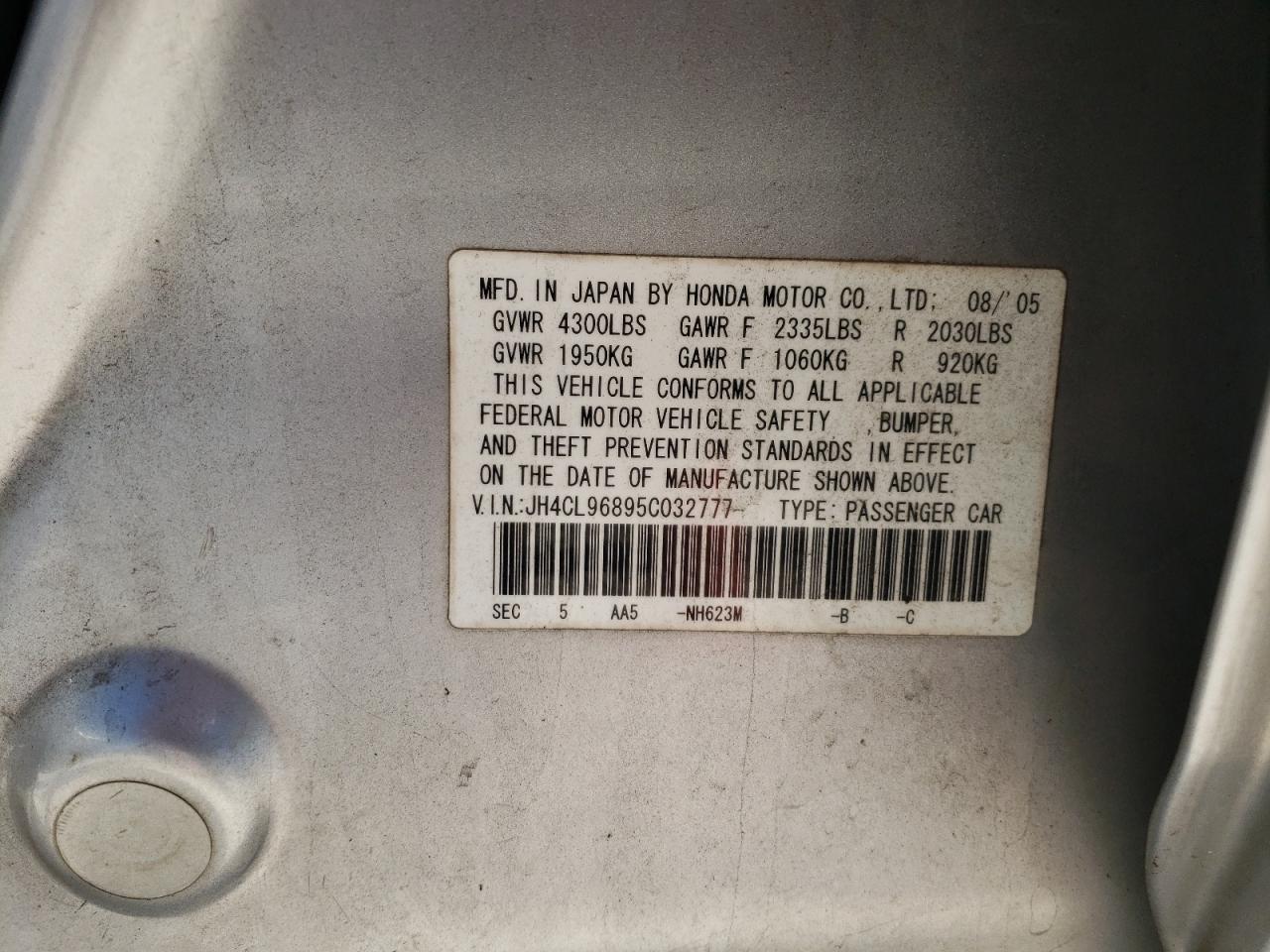 Photo 10 from auction – 2005 ACURA TSX with VIN JH4CL96895C032777