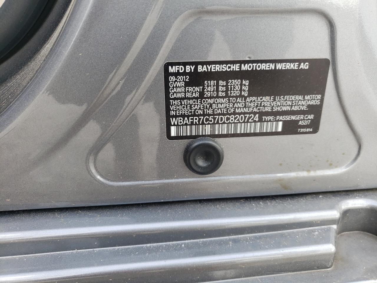 Photo 10 from auction – 2013 BMW 535 I with VIN WBAFR7C57DC820724