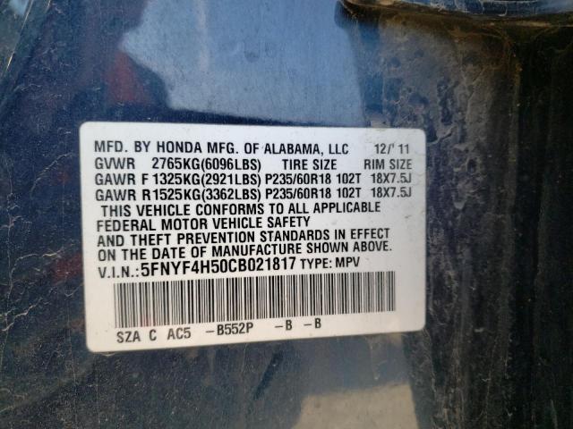 Photo 10 from auction – 2012 HONDA PILOT EXL with VIN 5FNYF4H50CB021817