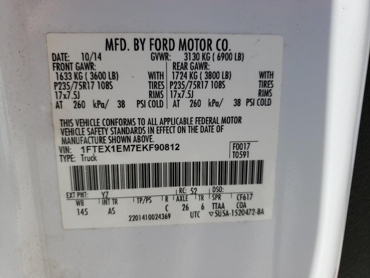 Photo 10 from auction – 2014 FORD F150 SUPER with VIN 1FTEX1EM7EKF90812