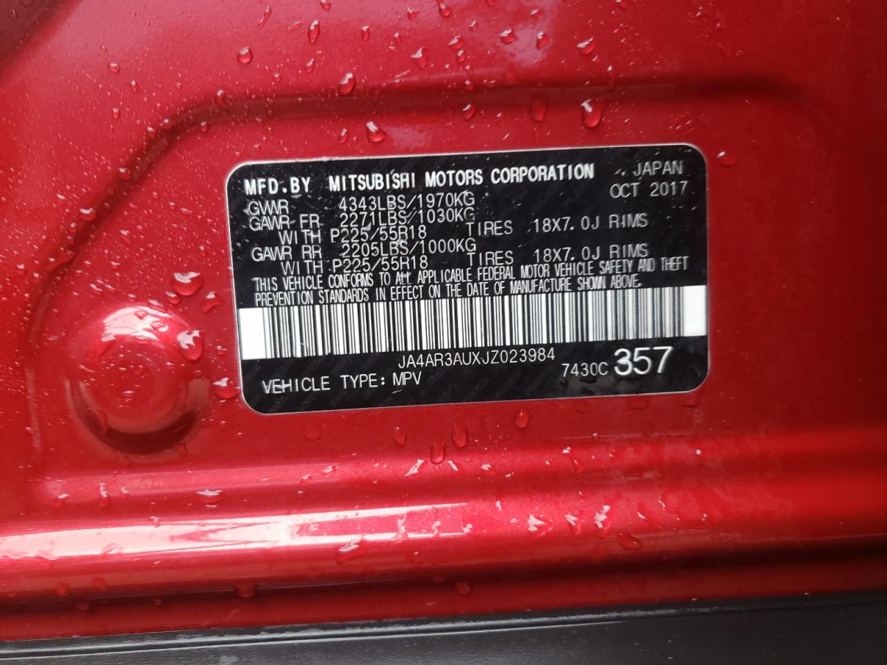 Photo 10 from auction – 2018 MITSUBISHI OUTLANDER with VIN JA4AR3AUXJZ023984