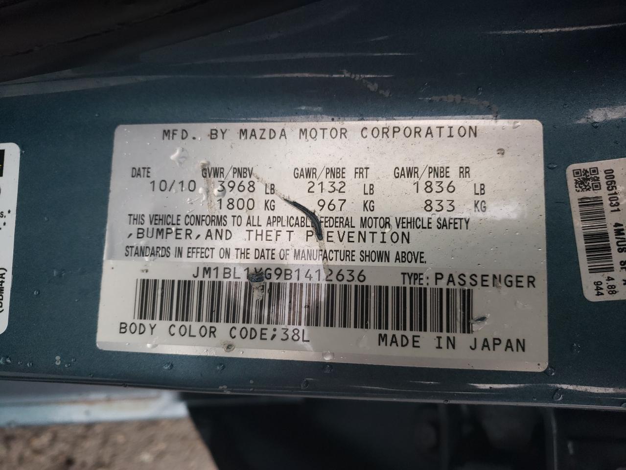 Photo 10 from auction – 2011 MAZDA 3 I with VIN JM1BL1VG9B1412636