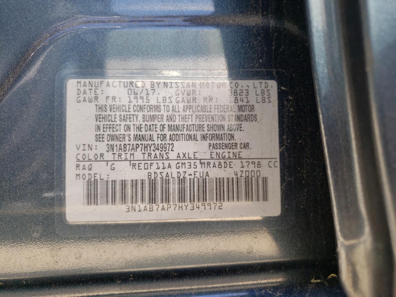 Photo 10 from auction – 2017 NISSAN SENTRA S with VIN 3N1AB7AP7HY349972