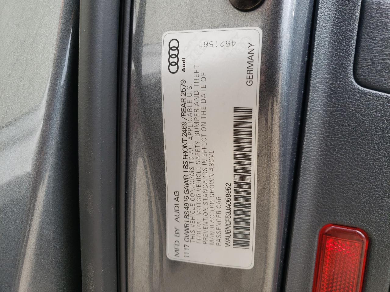 Photo 10 from auction – 2018 AUDI A5 PREMIUM with VIN WAUBNCF53JA058952
