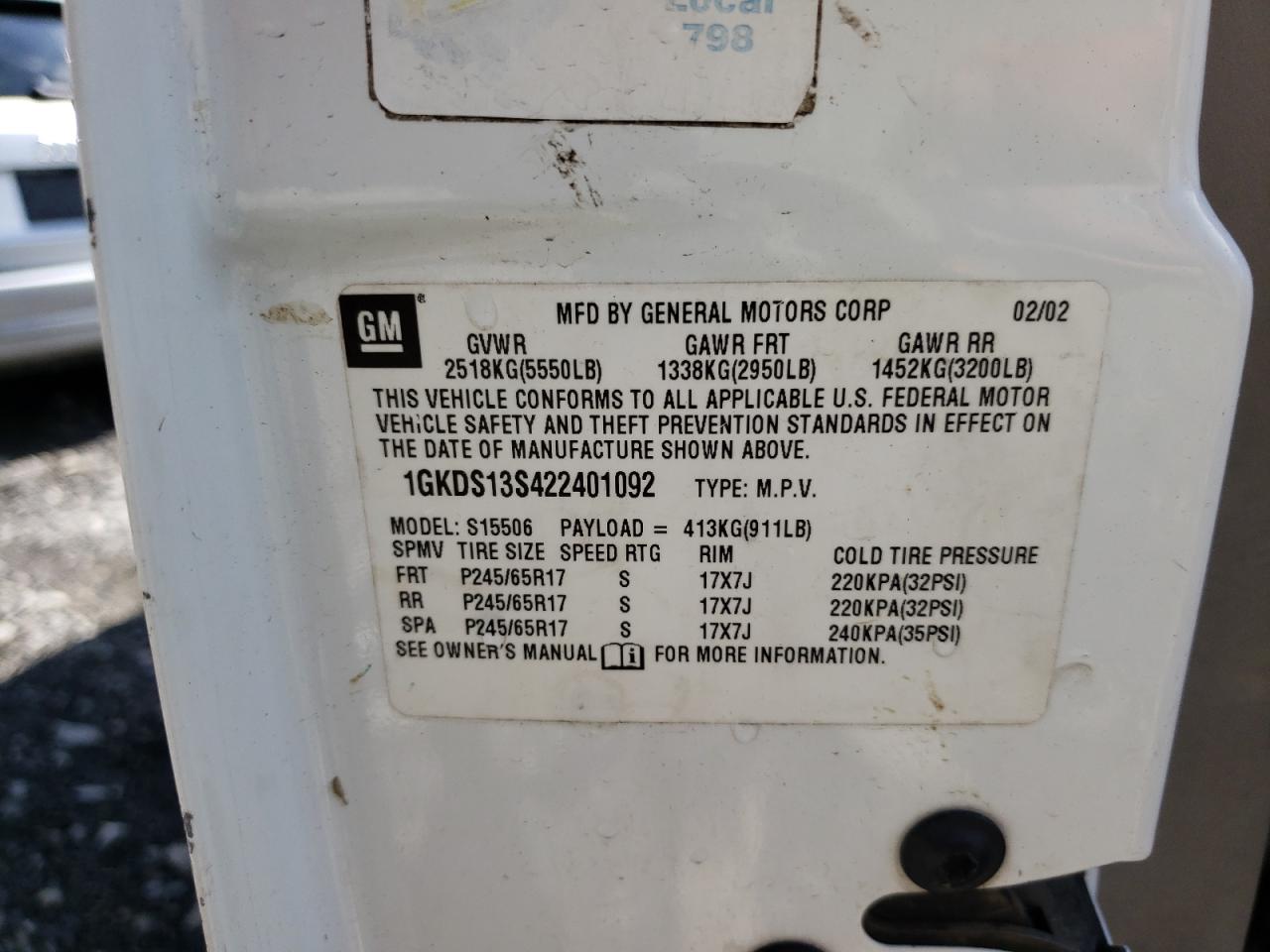 Photo 10 from auction – 2002 GMC ENVOY with VIN 1GKDS13S422401092