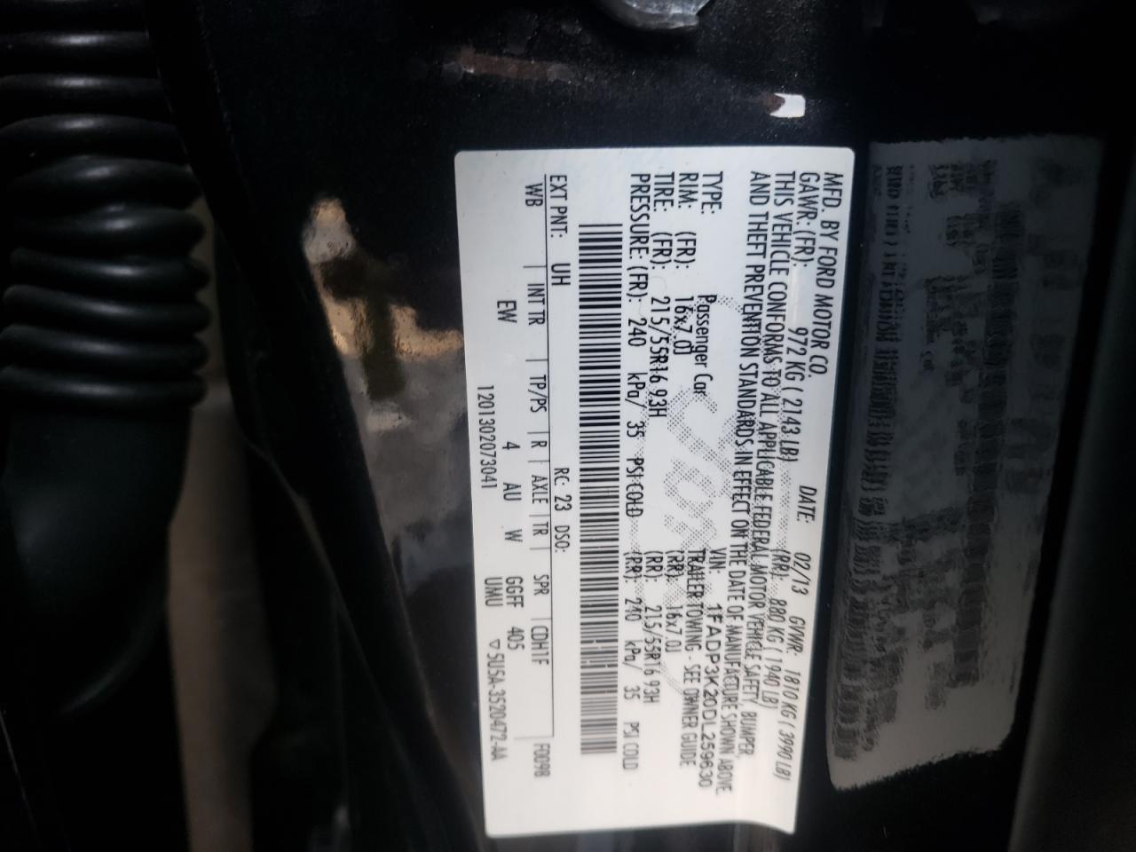 Photo 10 from auction – 2013 FORD FOCUS SE with VIN 1FADP3K20DL259630