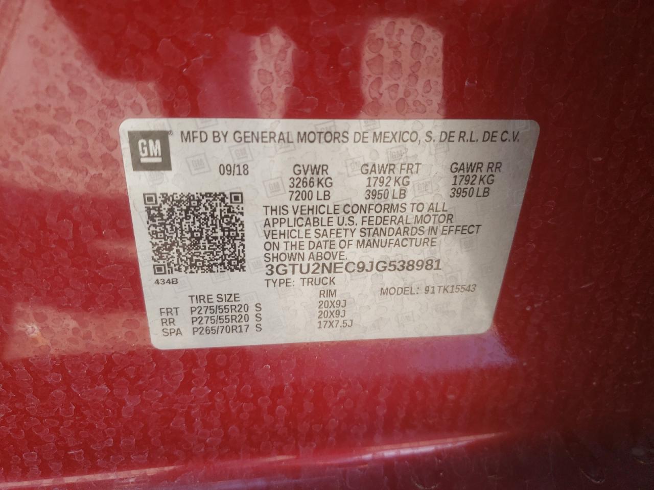 Photo 10 from auction – 2018 GMC SIERRA K15 with VIN 3GTU2NEC9JG538981
